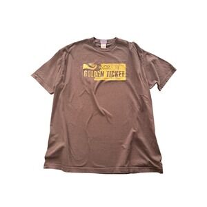 Vintage 2005 Charlie and the Chocolate Factory Golden Ticket T-Shirt Brown XL
